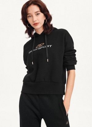 Hoodies DKNY Mixed Distressed Metallic Logo Cropped γυναικεια μαυρα | Greece_D1180