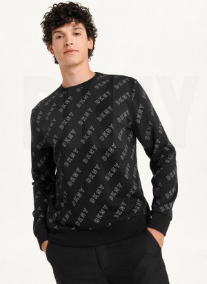 Φούτερ DKNY All Over Logo French Terrycrewneck ανδρικα μαυρα | Greece_D1531