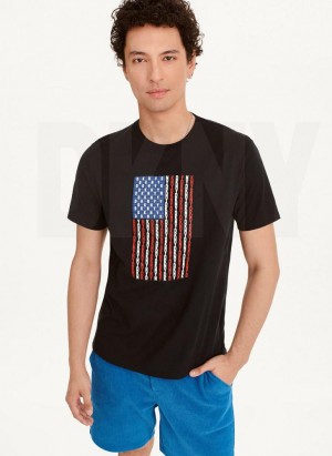 μπλουζακια DKNY American Flag Logo ανδρικα μαυρα | Greece_D0281