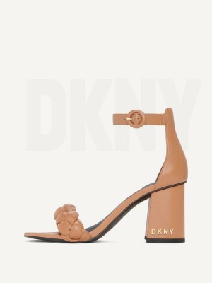 Τακούνια DKNY Braided Ankle λουρακια Block γυναικεια καφε | Greece_D1159