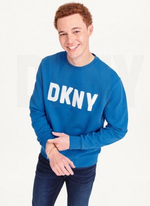 Φούτερ DKNY Chenille Logo Crewneck ανδρικα μπλε | Greece_D1140