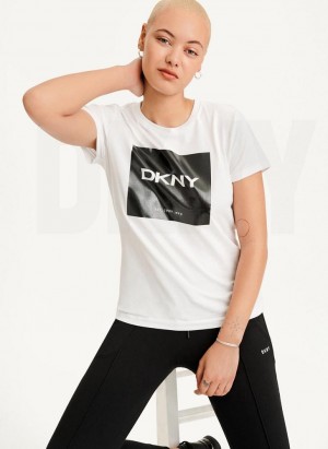 μπλουζακια DKNY Coated Box Logo γυναικεια ασπρα | Greece_D1192