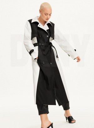 Μπουφαν DKNY Colorblock Crinkle Trench γυναικεια μαυρα ασπρα | Greece_D0991