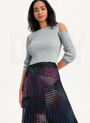 Πουλόβερ DKNY Crewneck Cut Out Shoulder γυναικεια γκρι | Greece_D0914