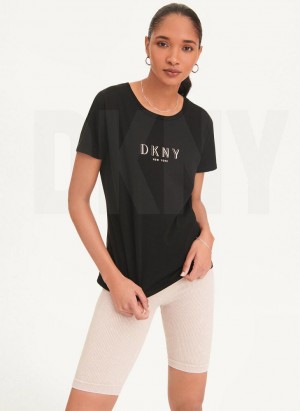 μπλουζακια DKNY Crinkle Foil Spec Logo γυναικεια μαυρα | Greece_D0204