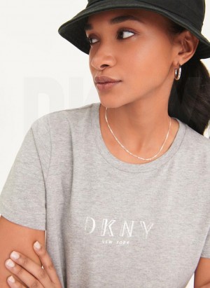 μπλουζακια DKNY Crinkle Foil Spec Logo γυναικεια γκρι | Greece_D1360