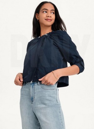 Μπουφαν DKNY Cropped With Elastic Collar γυναικεια μπλε | Greece_D0508