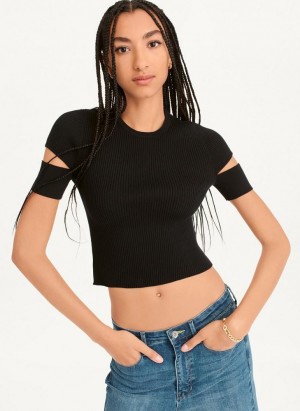 μπλουζακια DKNY Cut Out Knit γυναικεια μαυρα | Greece_D0200