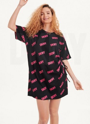 Φορεμα DKNY Cutout T-Shirt γυναικεια μαυρα φουξια | Greece_D0910