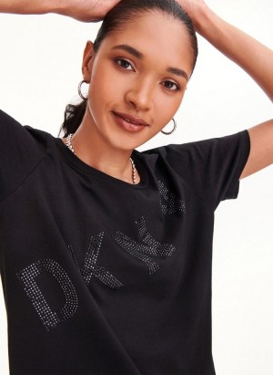 μπλουζακια DKNY Diagonal Rhinestone Logo γυναικεια μαυρα | Greece_D0429