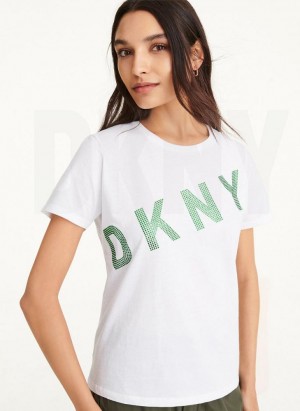 μπλουζακια DKNY Diagonal Rhinestone Logo γυναικεια ασπρα | Greece_D1506