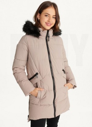 παλτό DKNY Double-Pocketed Faux-Fur Long Puffer γυναικεια Μπεζ | Greece_D0648