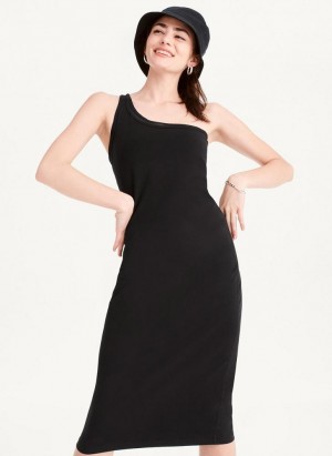 Φορεμα DKNY Double Layer One Shoulder γυναικεια μαυρα | Greece_D1485