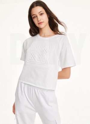 μπλουζακια DKNY Embossed Logo Jersey γυναικεια ασπρα | Greece_D0597