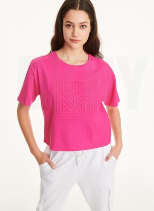 μπλουζακια DKNY Embossed Logo Jersey γυναικεια ροζ | Greece_D1410