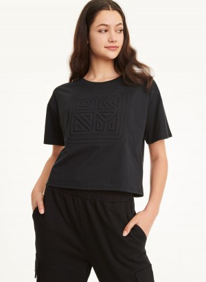 μπλουζακια DKNY Embossed Logo Jersey γυναικεια μαυρα | Greece_D1833