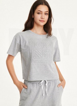 μπλουζακια DKNY Embossed Logo Jersey γυναικεια ανοιχτο γκρι | Greece_D1892