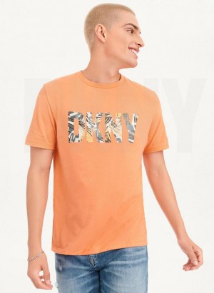 μπλουζακια DKNY Exploded Palms Print Ss Knit ανδρικα πορτοκαλι | Greece_D1423