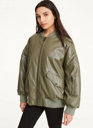 Μπουφαν DKNY Faux δερματινα Oversized Bomber γυναικεια Ελιά | Greece_D0755