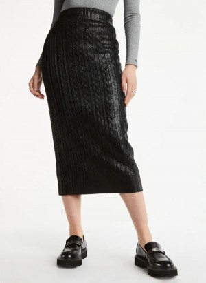 φουστεσ DKNY Foil Maxi γυναικεια μαυρα | Greece_D0815