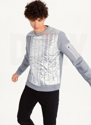 Φούτερ DKNY Foil Panel Crew Neck ανδρικα ασημι | Greece_D1339