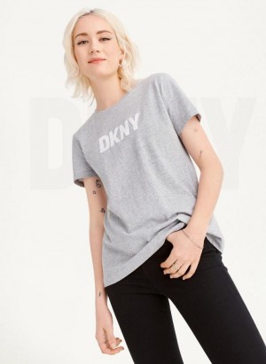 μπλουζακια DKNY Foundation Logo γυναικεια γκρι | Greece_D0642