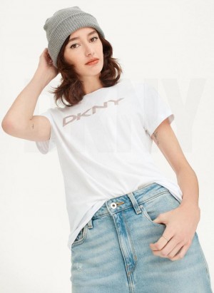 μπλουζακια DKNY Glitter Logo γυναικεια ασπρα | Greece_D1654