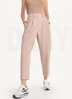 Παντελονι DKNY High Rise Pleat Rolled Cuff γυναικεια Μπεζ | Greece_D1565