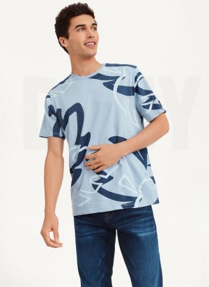 μπλουζακια DKNY Leaves Print Slub Jersey ανδρικα σκουρο μπλε | Greece_D1400