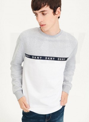 Φούτερ DKNY Logo Fleece Crew ανδρικα γκρι ασπρα | Greece_D0619