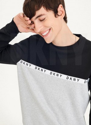 Φούτερ DKNY Logo Fleece Crew ανδρικα μαυρα γκρι | Greece_D0889