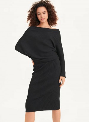 Φορεμα DKNY Long Sleeve Cowl Neckline γυναικεια μαυρα | Greece_D0526