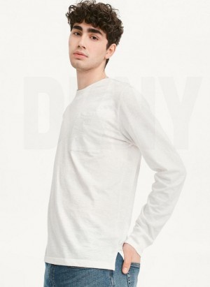 μπλουζακια DKNY Long Sleeve Crew Pocket Slub Jersey ανδρικα ασπρα | Greece_D1806