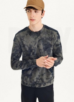 Φούτερ DKNY Long Sleeve Tie Dye Crewneck With νάιλον Trim ανδρικα Ελιά μαυρα | Greece_D0974