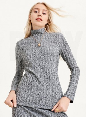 Πουλόβερ DKNY Long Sleeve Turtleneck Πλευρωτός Top γυναικεια γκρι | Greece_D1344