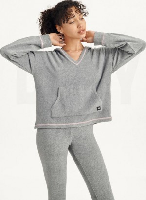 Πιζάμες DKNY Long Sleeve Κουκουλοφόρος Top And Legging Set γυναικεια γκρι | Greece_D0961