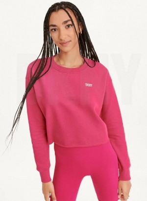 Φούτερ DKNY Metallic Logo Cropped Pullover γυναικεια ροζ | Greece_D0322