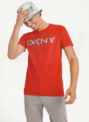 μπλουζακια DKNY Metallic Puff Logo ανδρικα κοκκινα | Greece_D0775