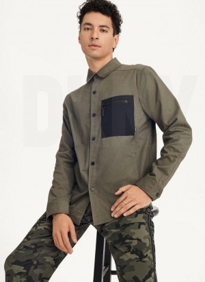 Μπουφαν DKNY Mixed Media PockeT-Shirt ανδρικα Ελιά | Greece_D0443