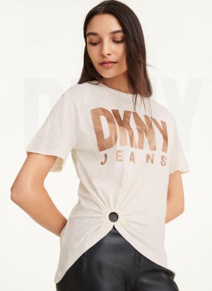 μπλουζακια DKNY O-Ring Logo γυναικεια ασπρα | Greece_D1813