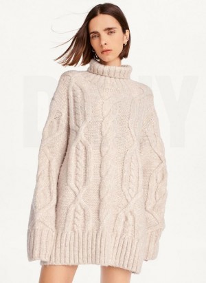 Πουλόβερ DKNY Oversized Cable Knit γυναικεια καφε | Greece_D0144