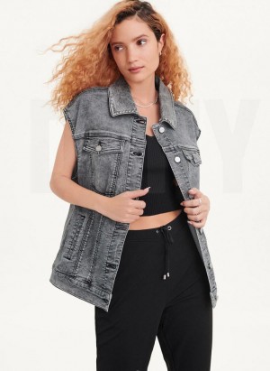 Μπουφαν DKNY Oversized Denim Vest γυναικεια μαυρα | Greece_D0338