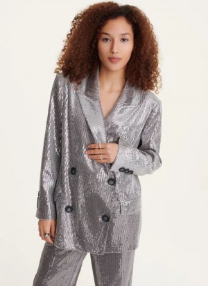 Μπλέιζερ DKNY Oversized Sequin γυναικεια ασημι | Greece_D1794