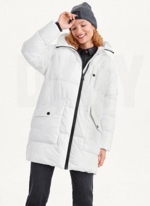 παλτό DKNY Oversized Token Logo Puffer γυναικεια ασπρα | Greece_D1629