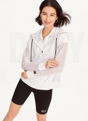 Μπουφαν DKNY Ozone Mesh Relaxed Full Zip γυναικεια ασπρα | Greece_D1737