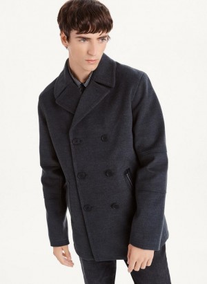 παλτό DKNY Peacoat With Faux δερματινα Trim ανδρικα γκρι | Greece_D0987