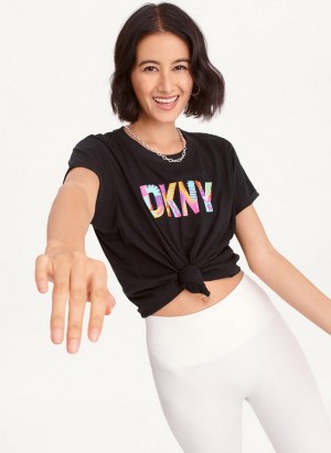 μπλουζακια DKNY Pride Logo Knot Front γυναικεια μαυρα | Greece_D0457