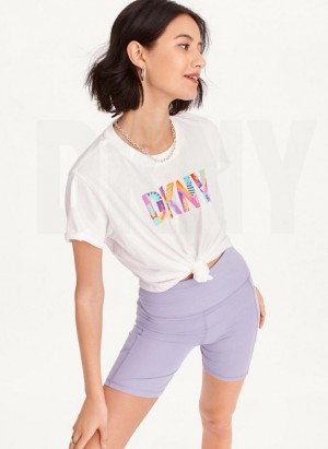 μπλουζακια DKNY Pride Logo Knot Front γυναικεια ασπρα | Greece_D0973