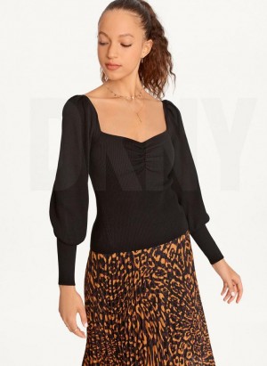 Πουλόβερ DKNY Puff-Sleeve Sweatheart γυναικεια μαυρα | Greece_D1832