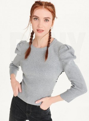 Πουλόβερ DKNY Puff Sleeve γυναικεια γκρι | Greece_D0325